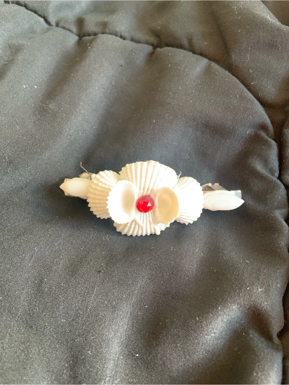 Seashell Floral Barrette with Red Accent